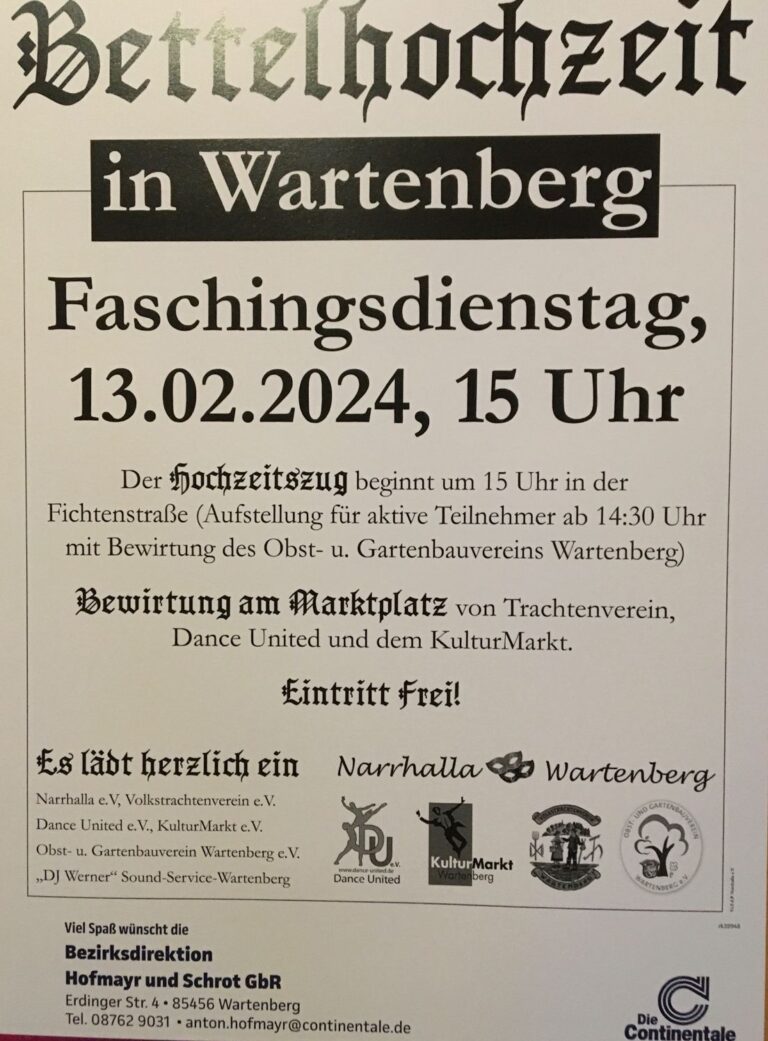 Plakat Bettelhochzeit in Wartenberg 2024