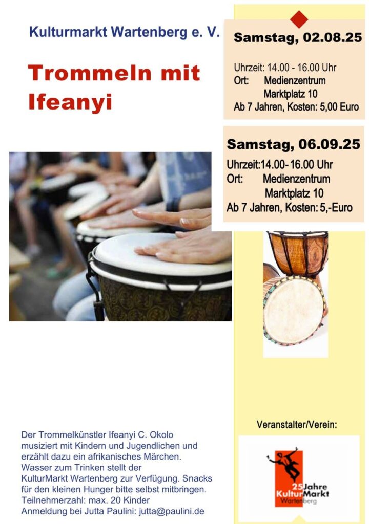 KulturMarkt Wartenberg e.V. Ferienprogramm 2025 Trommeln